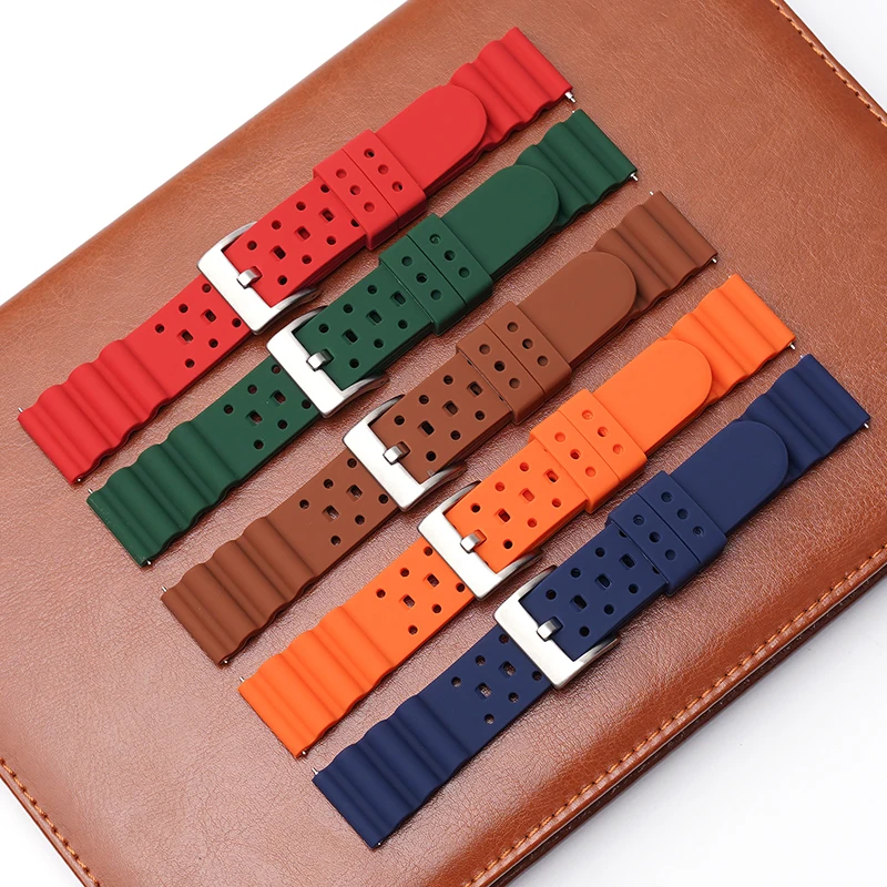 High Tensile Silicone Waterproof Sport Watch Band - Breathable Rubber Strap with Quick Release