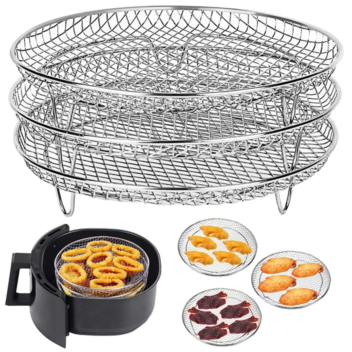Air Fryer Rack steamer rack air fryer basket steamer basket Set of 3 Stackable Multi-Layer Stainless Steel Dehydrator Rack Air Fryer Accessories Oven Steamer Basket