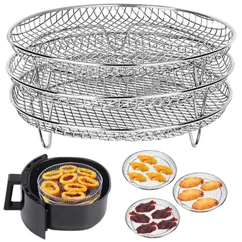 Griglia per friggitrice ad aria, set di 3, griglia per disidratatore impilabile multistrato in acciaio inossidabile, accessori per friggitrice ad aria Cestello per forno a vapore 1