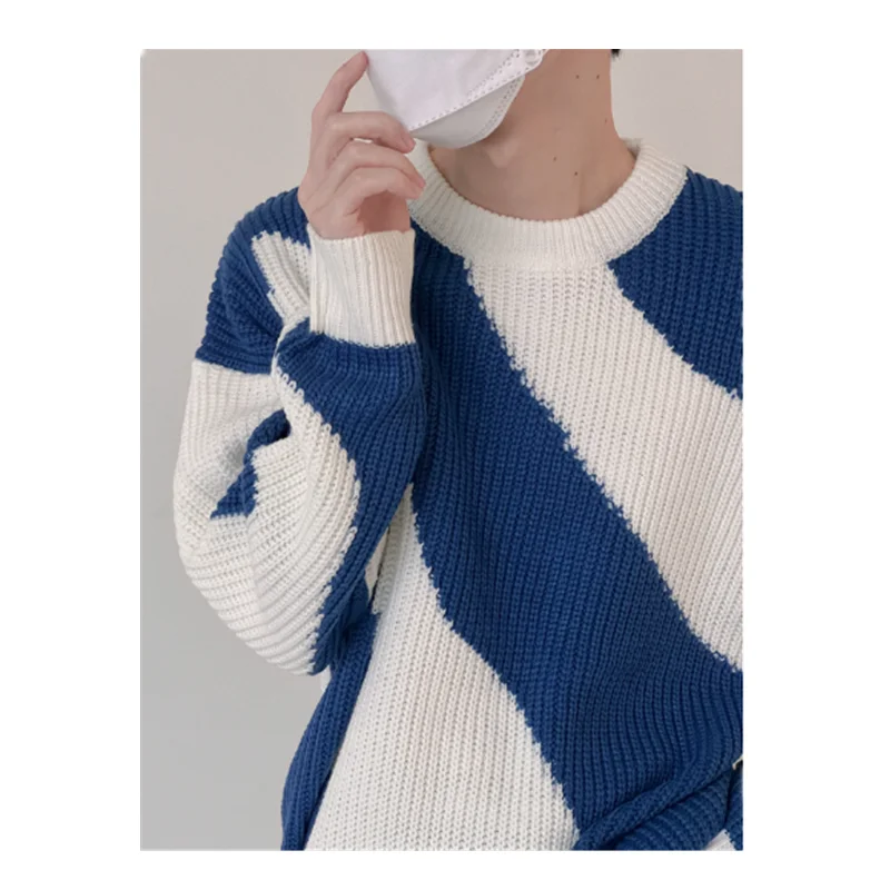Autumn and Winter Round Neck Sweater Men's Slouchy Cow Contrast Pullover Knit Loose Casual Large Korean Autumn Top K0009