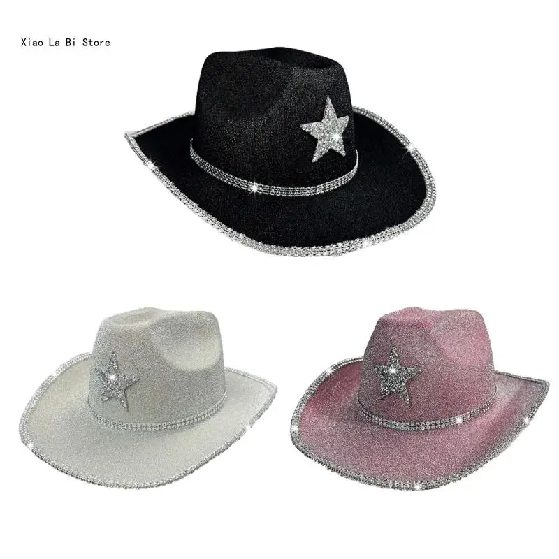 

Glittering Powder Cowboy Hat Halloween Hat Women Man Cosplay Party Hat Headpiece XXFD