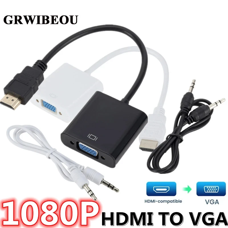 Grwibeou Hd 1080P Convertitore Cavo Da Hdmi A Vga Con Cavo Adattatore Convertitore Audio Hdmi Maschio A Vga Femmina Per Xbox Ps4 Pc Lap