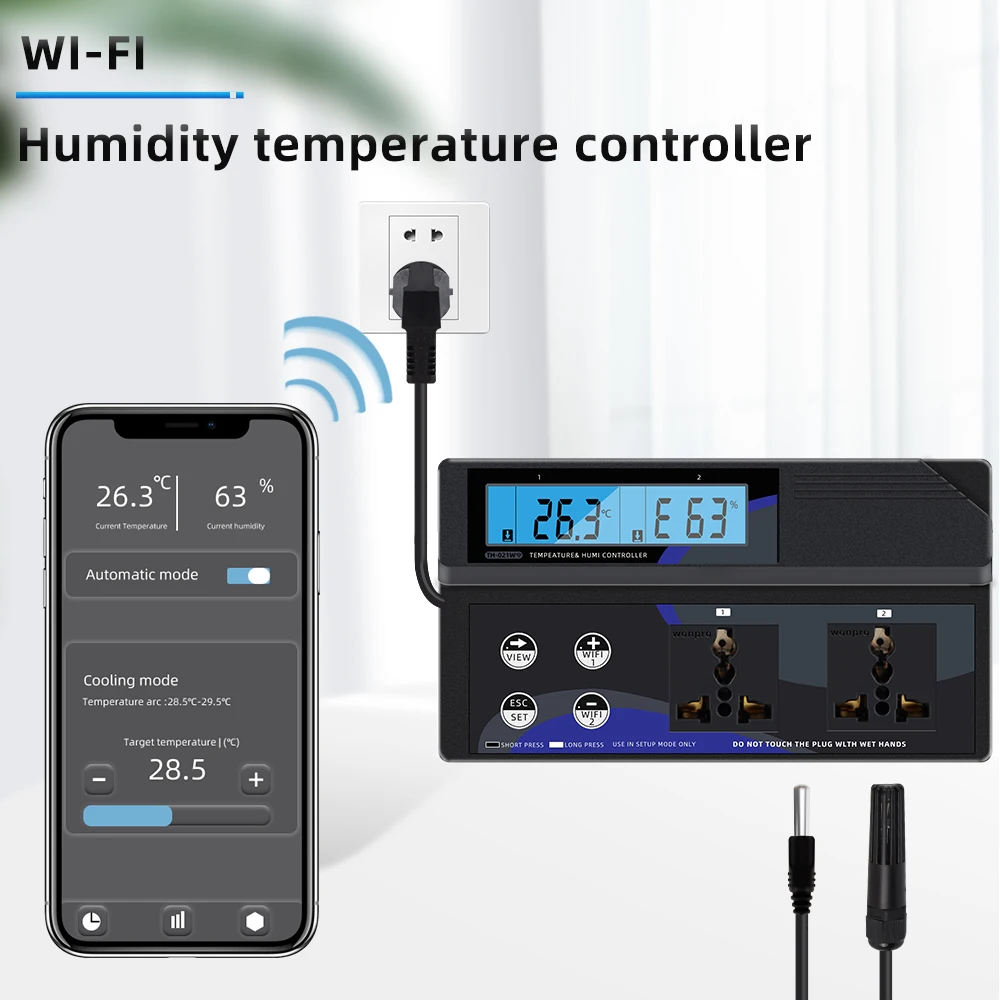 

Цифровой контроллер температуры и влажности с Wi-Fi, 220 В