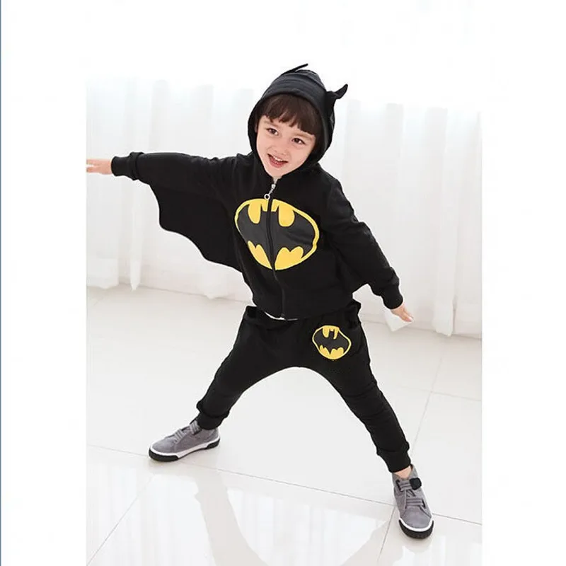 

2022 Children Spring Autumn Clothes Set Boys Cosplay Costume Cool Black Boy Hooded Sweater Tops with Long Pants Set