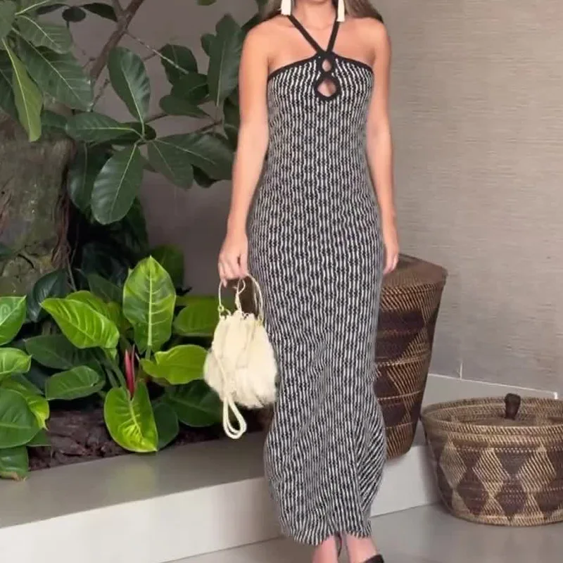 

2024 Summer New Fashion Print Women's Dress Halving Design Sexy Sleeveless A-Line Dress