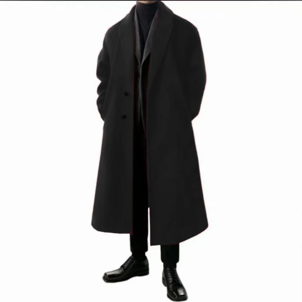 معاطف صوفية دافئة للرجال، مربوطة، قابلة للتعديل، سترة معطف طويلة، صدر واحد، فتحة كاملة، مناسبة للحياة اليومية