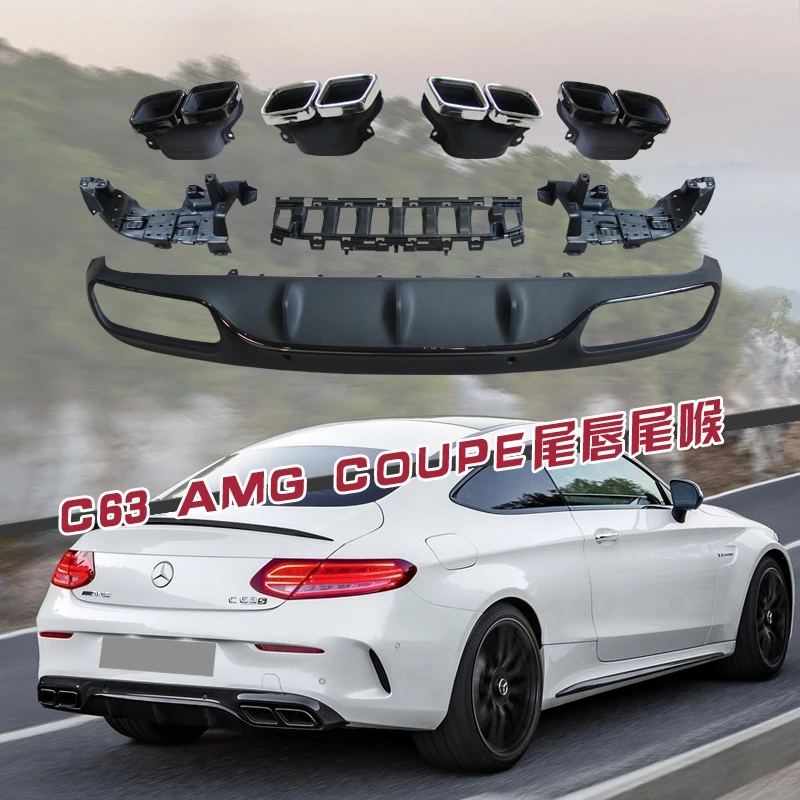 

For C63 AMG Diffuser with exhaust tips for Mercedes Benz W205 C205 Coupe 2-Door C200 C300 C43 AMG to C63 Rear Bumper Lip