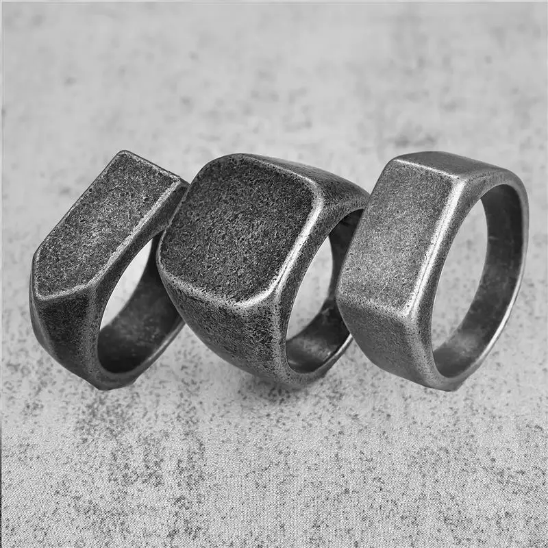 Vintage Stahl Ring Quadratische Flache Oberseite 316L Titan Stahl Blank Plain Männer Ring Persönlichkeit Schmuck Glatte Oberfläche Schmuck Großhandel