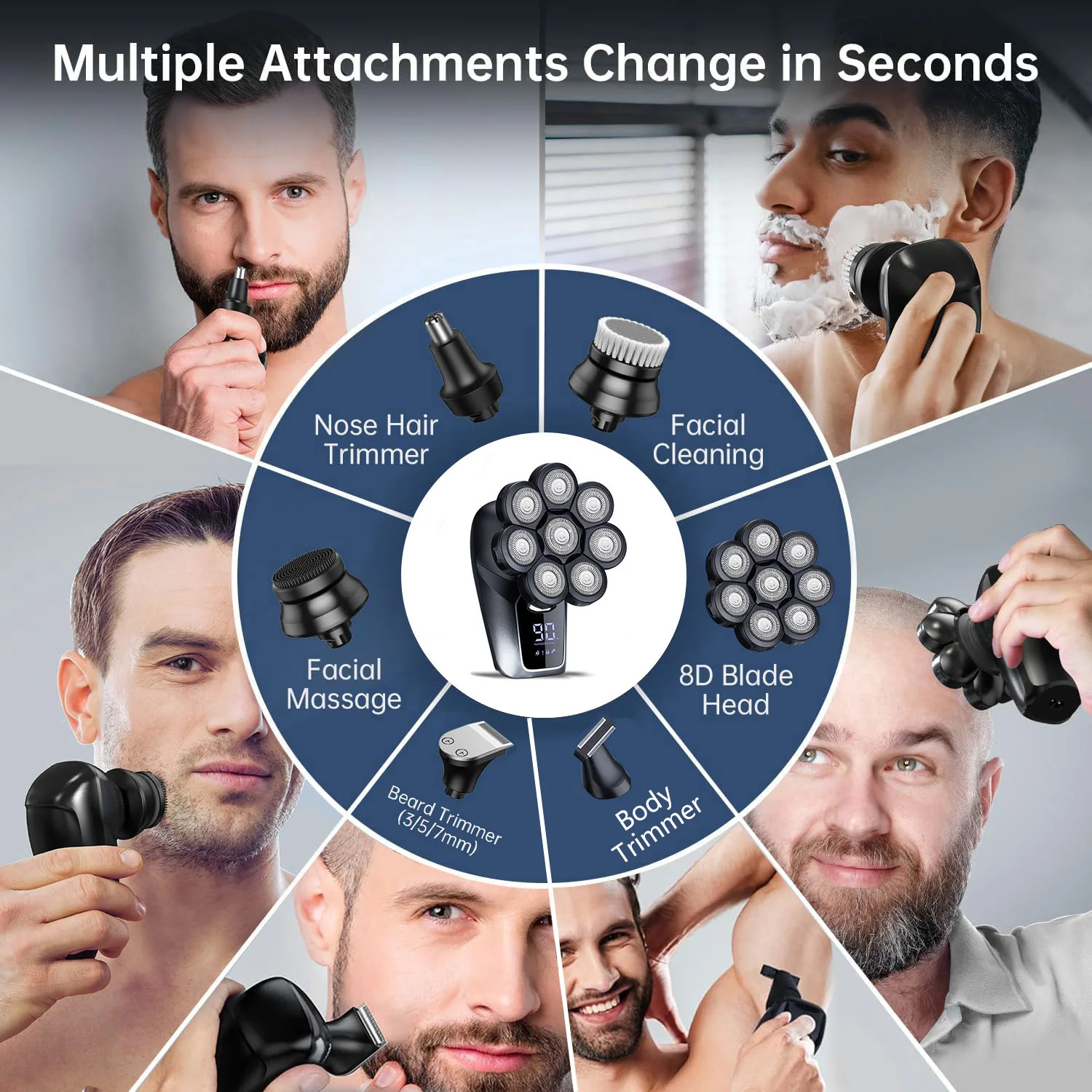 ماكينة حلاقة كهربائية 6 في 1 للرجال الأصلع 7 شفرات...