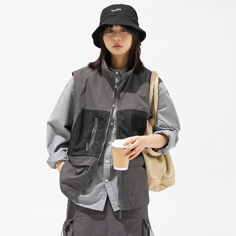 Workwear Outdoor Vest Men's Spring Japanese Fashion Retro Functional Splice Tank Top Loose Standing Collar Coat