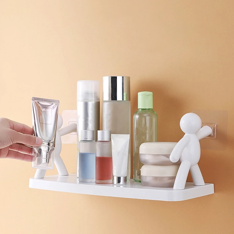 New Creative Bathroom Storage Shelves Cute White Doll Villain Shelves Shelf Self-adhesive Bathroom Cosmetics Storage Racks