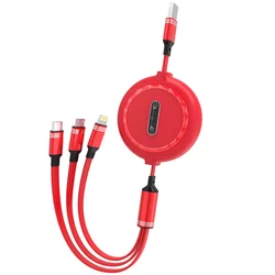 Multi - Port 3 - in - 1 Retractable Fast Charging USB Cable - 1M (01)