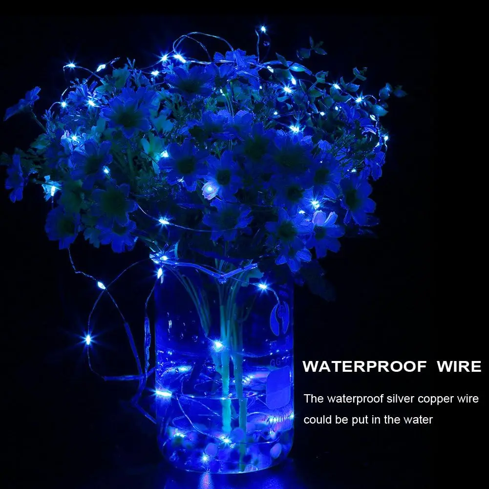 Set of 6 Waterproof LED Fairy String Lights - Battery Operated Silver Wire