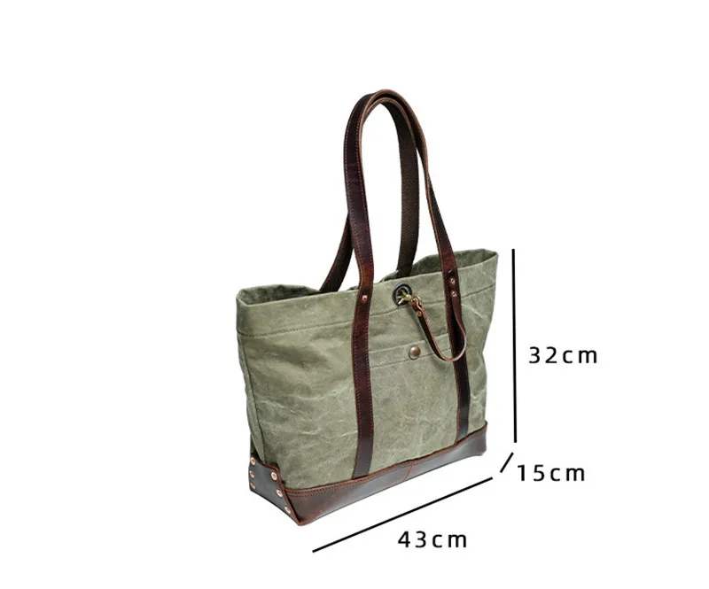 Vintage high quality canvas genuine leather men\'s tote bag work 13 inch laptop handbag designer luxury weekend shoulder bag