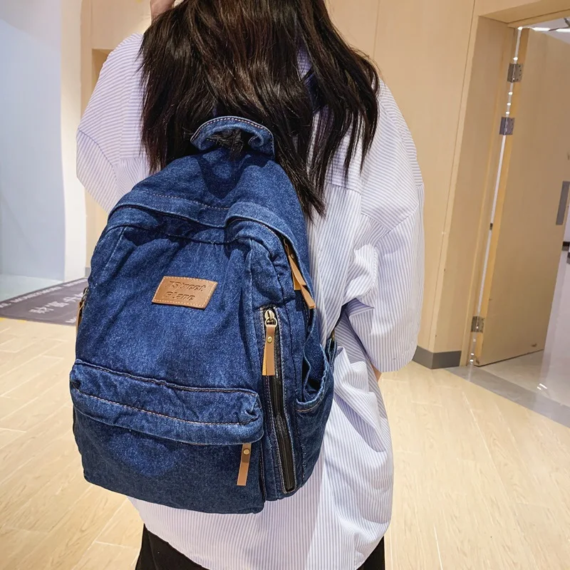 Casual Denim Women's Backpack Large Capacity Feminina Travel Backpack Fashion Student School Bag For Girls Mochila