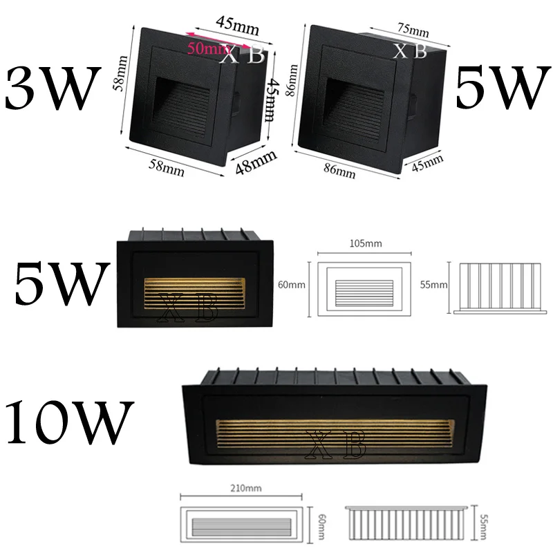 Dimmalbe 3W 5W 10W LED Wall Lamp Aluminum Stair light Recessed LED Step Lamp Pathway Wall Corner Lamps AC85-265V Light DC12