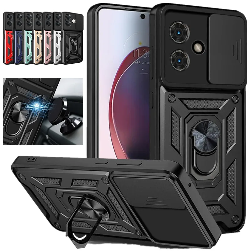 Kickstand Armor Case with Lens Protection and Magnetic Holder - Durable Cover with Kickstand and Lens Protection