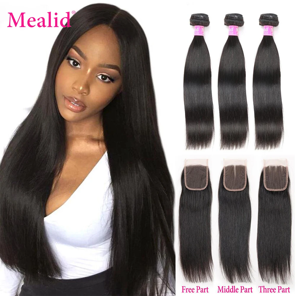 Straight Human Hair Bundles With Closure 4x4 Lace Closures With Bundles