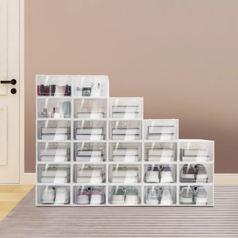24 Pack Clear Stackable Shoe Storage Boxes