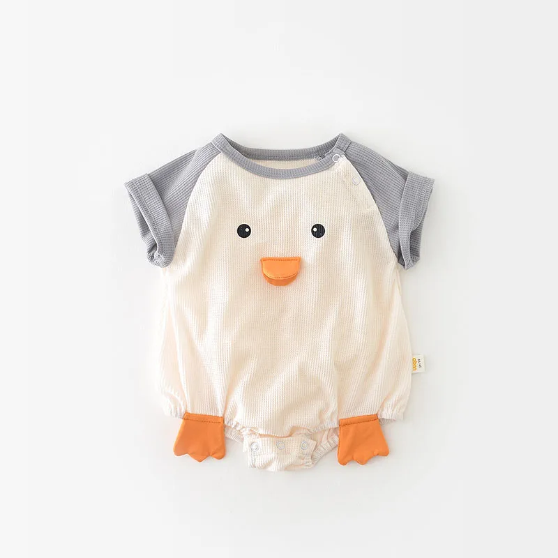 Summer Baby Bodysuit Short Sleeve Boys One Piece Waffle Infant Girls Clothes 3