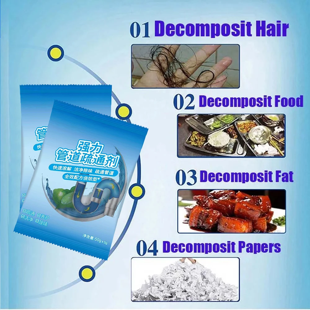 Powerful Drain Cleaner Pipe Dredge Agent Kitchen Bathroom Sewer Toilet Clog Deodorizer Cleaning Agent with Strong Chemical