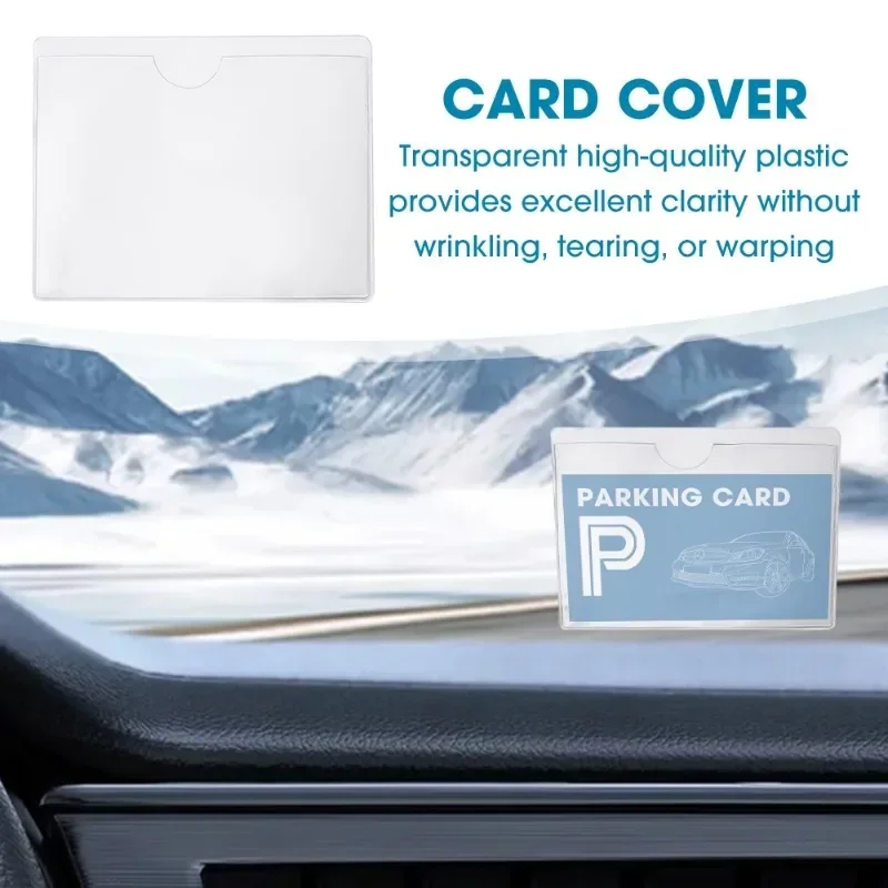 Transparent Adhesive Card Holder for Car Windshield with Protective Film and Parking Pass Label Set