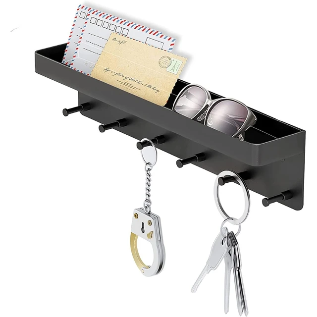 Falra Szerelt Fém A Kulcstartóhoz, Polckal 6 Hooks Tároló Állvány Tálca Ruhák Fogas Szervezője Otthoni Irodai Konyha Bejáratához - Image 2