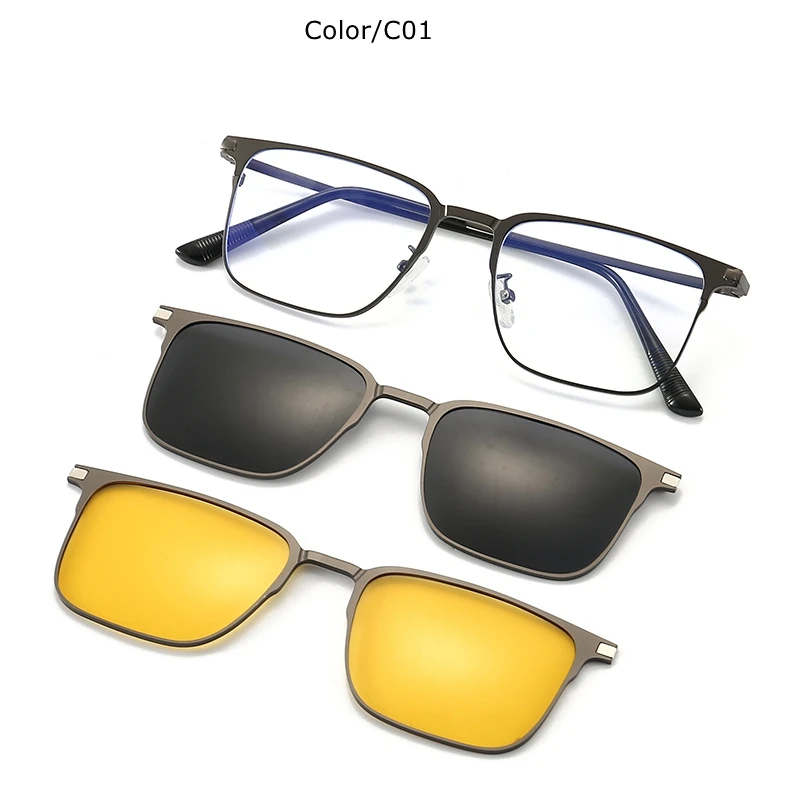 Classic Square Metal 3 In 1 Magnet Clip On Gl Frame Polarized Sungl For Men Women 2023 New Optical Computer_voghion.com