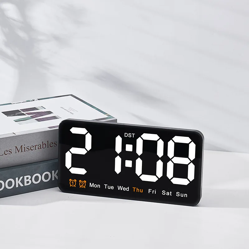 Smart LED Wall Clock with Voice Control, Dual Alarms & Temperature Display
