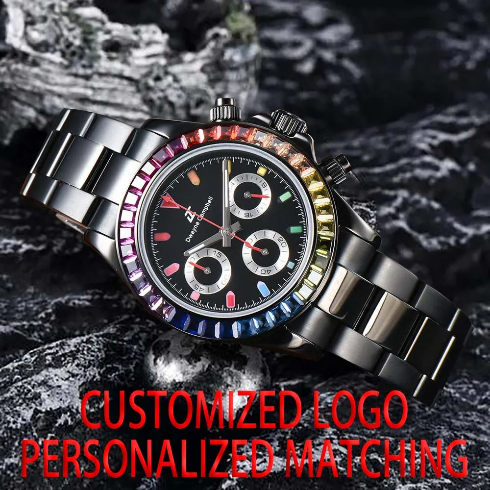 

39.3mm Can Custom logo Men's watches VK63 Movement Moonwatch For Mens Business Chronograph Waterproof Wristwatch Sapphire