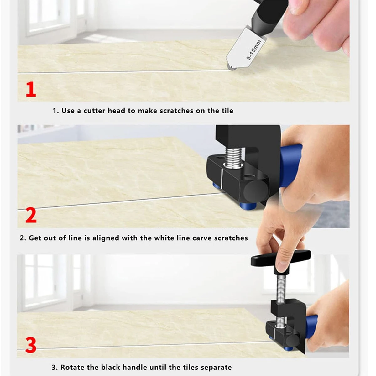 Glass Tile Cutter, New Design 2 in 1 Glass Cutting Tool Glass Tile Cutter for Glass, Mirror, Ceramic Tile, Glazed Tiles 3