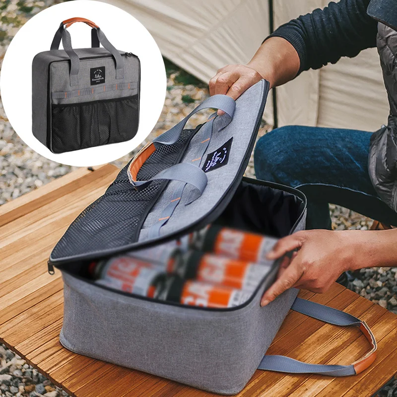 

Portable Gas Tank Storage Bag Large Capacity Mesh Pocket Fixing Strap Ground Nail Tool Bags Gas Canister Picnic Holder Organizer