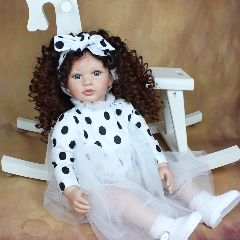 55/60 CM Soft Silicone Reborn Baby Doll For Gir Long Hair Princess Toddler Bebe Dress Up Toy Lovely Kid Birthday Gift 6