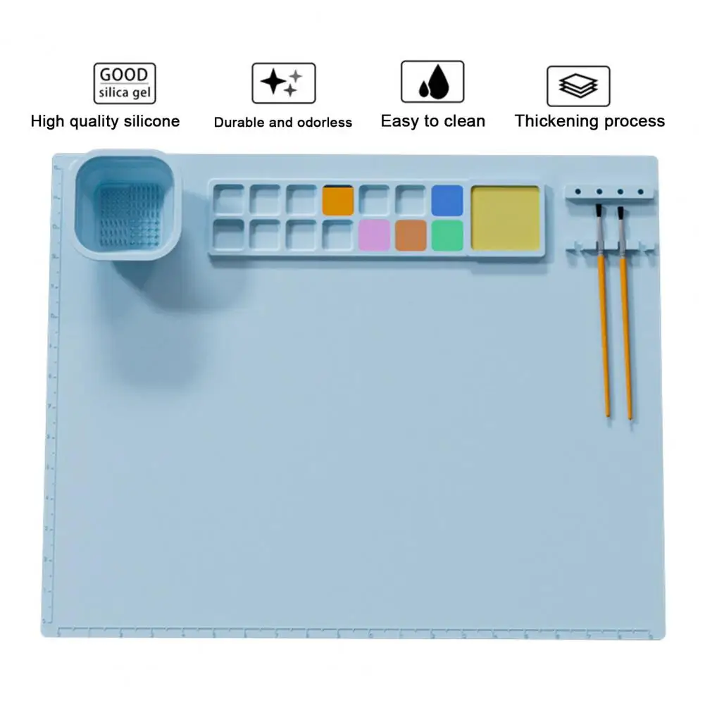 Silicone Painting Mat with Foldable Water Cup Brush Holder 14 Wells Artist  Kids DIY Painting Art