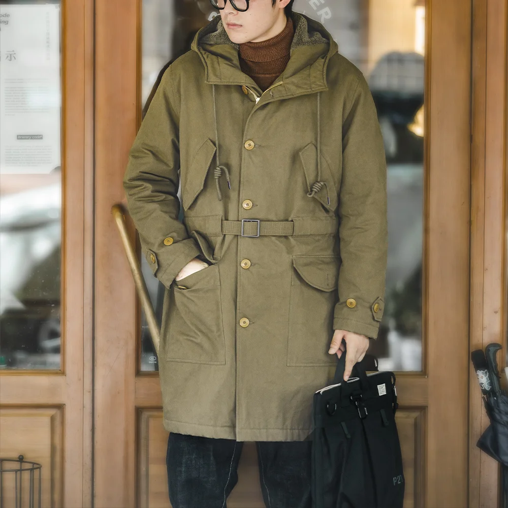 Maden Heavyweight M47 Parka for Men Mid-length Thickened Hooded Coat Adjustable Cuffs Winter Warm Fleece-lined Cotton Jacket 2