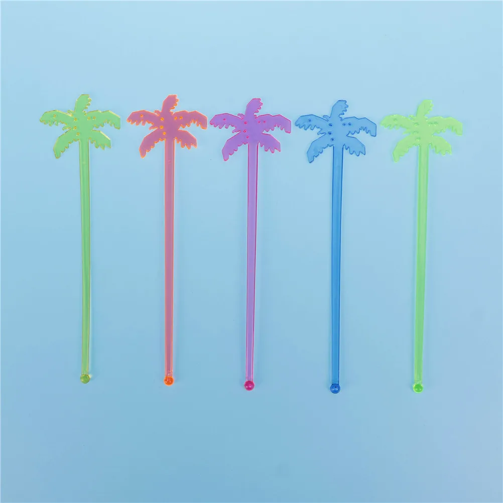 50pcs 18cm Plastic Coconut Tree Cocktail Swizzle Sticks Drink Stirrer Coffee Muddler Puddler
