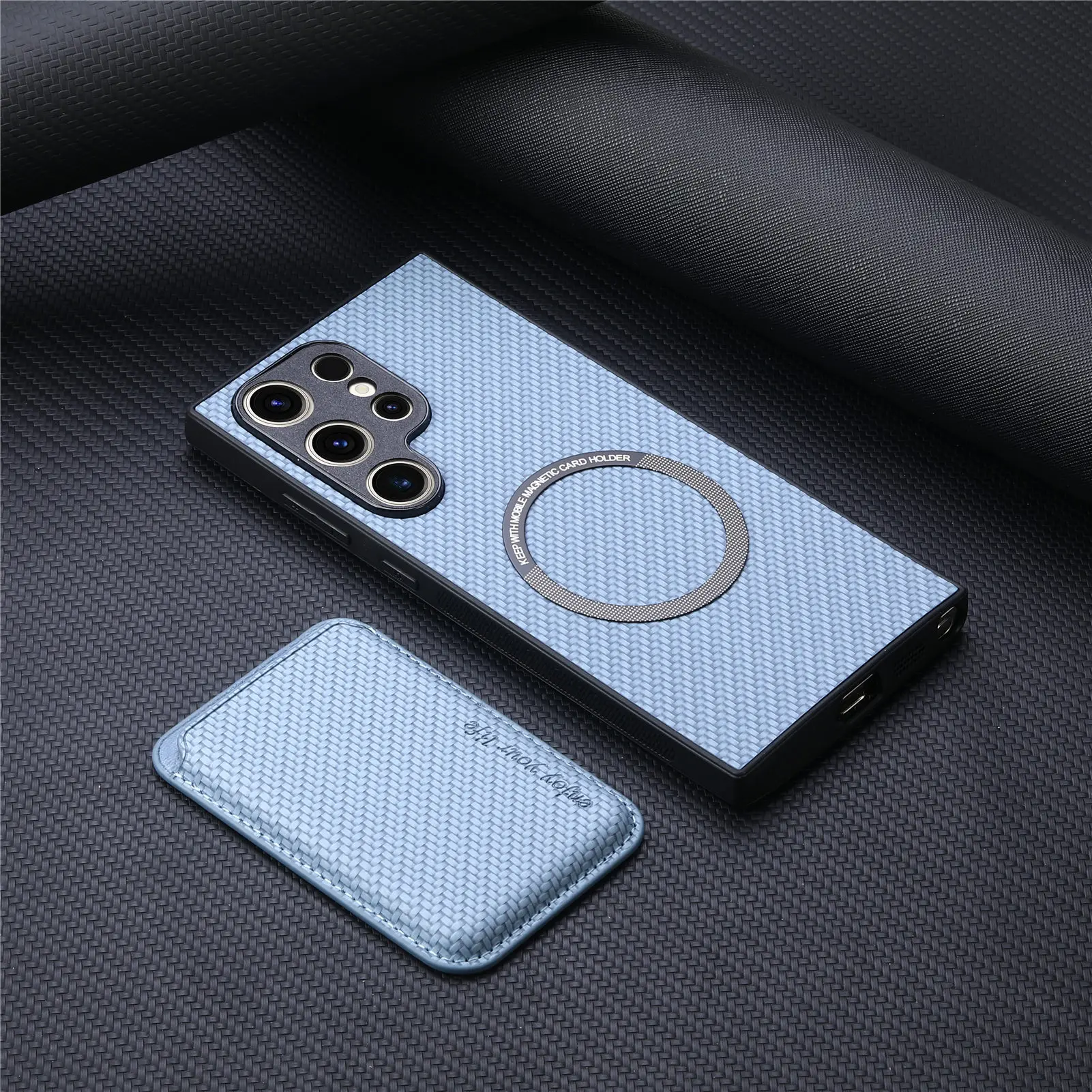 Carbon Fiber Style PU Leather MagSafe Back Cover