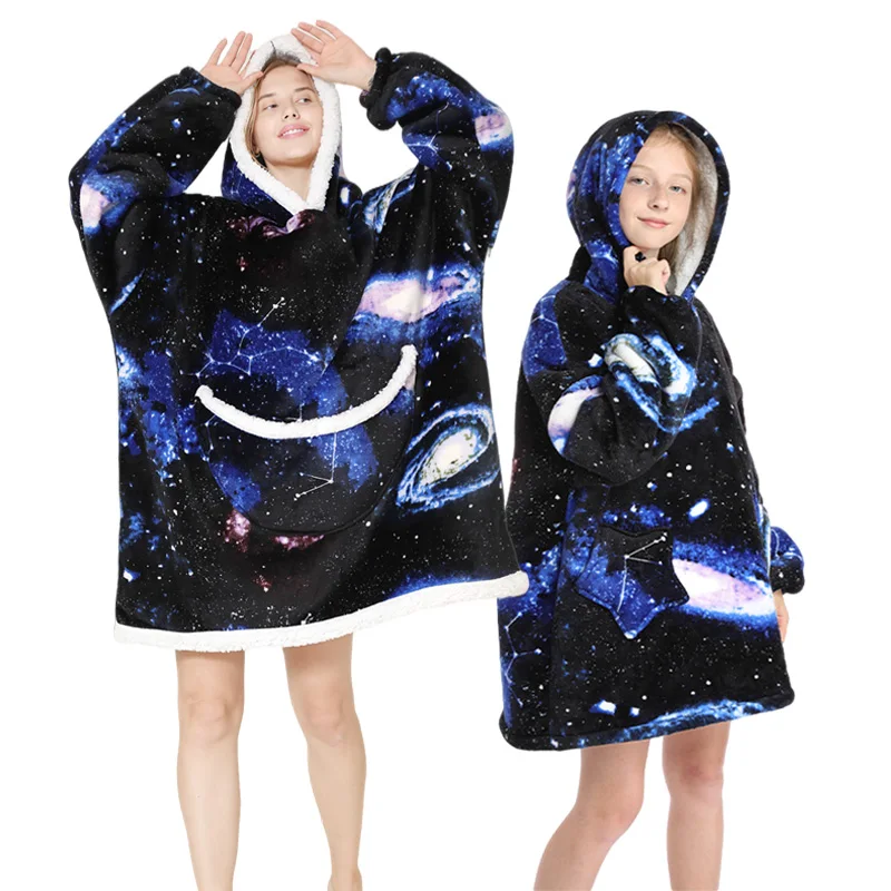Avocado Printed Oversize Hoodie Blanket Fleece Bathrobe For Girls Boys Pajamas Baby Kids Sleepwear Sherpa Blanket Family Pyjamas