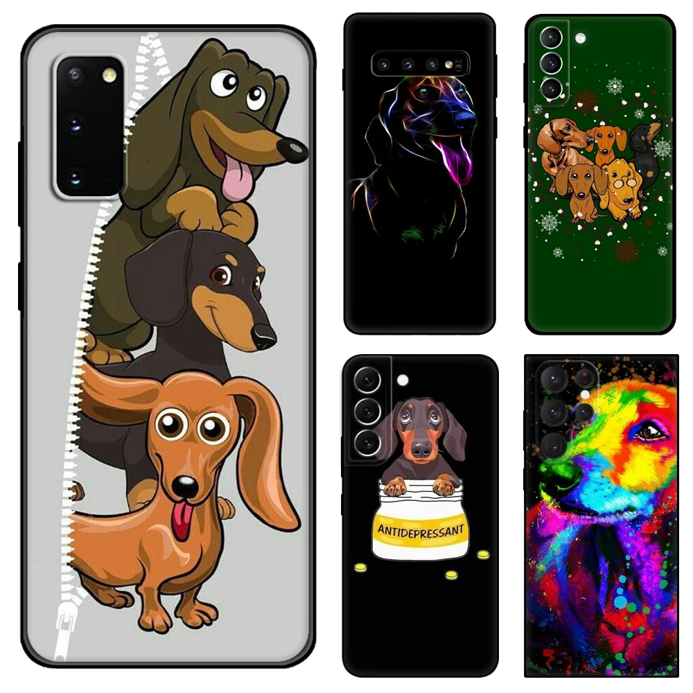 Custodia In Tpu Nero Per Cani Dachshund Silhouette Per Samsung Galaxy S22 S20 S21 Fe Plus Cover Posteriore Ultra + S10 E Lite