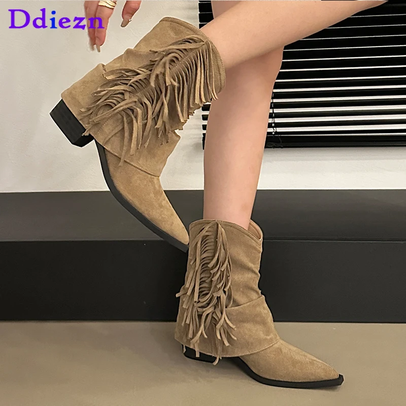 

2023 Ankle Chelsea Boots For Woman Shoes Low Heels Slip On Footwear Pointed Toe Fashion Ladies Western Short Boots Shoes