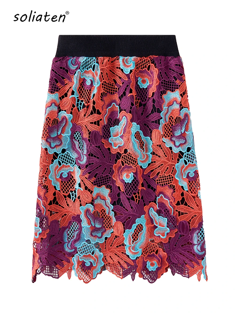 

2023 Fall Winter Lace Skirt For Women High Waist Floral Midi Skirts Wool Knitting Lining Female Winter Clothes Fashion New C-232