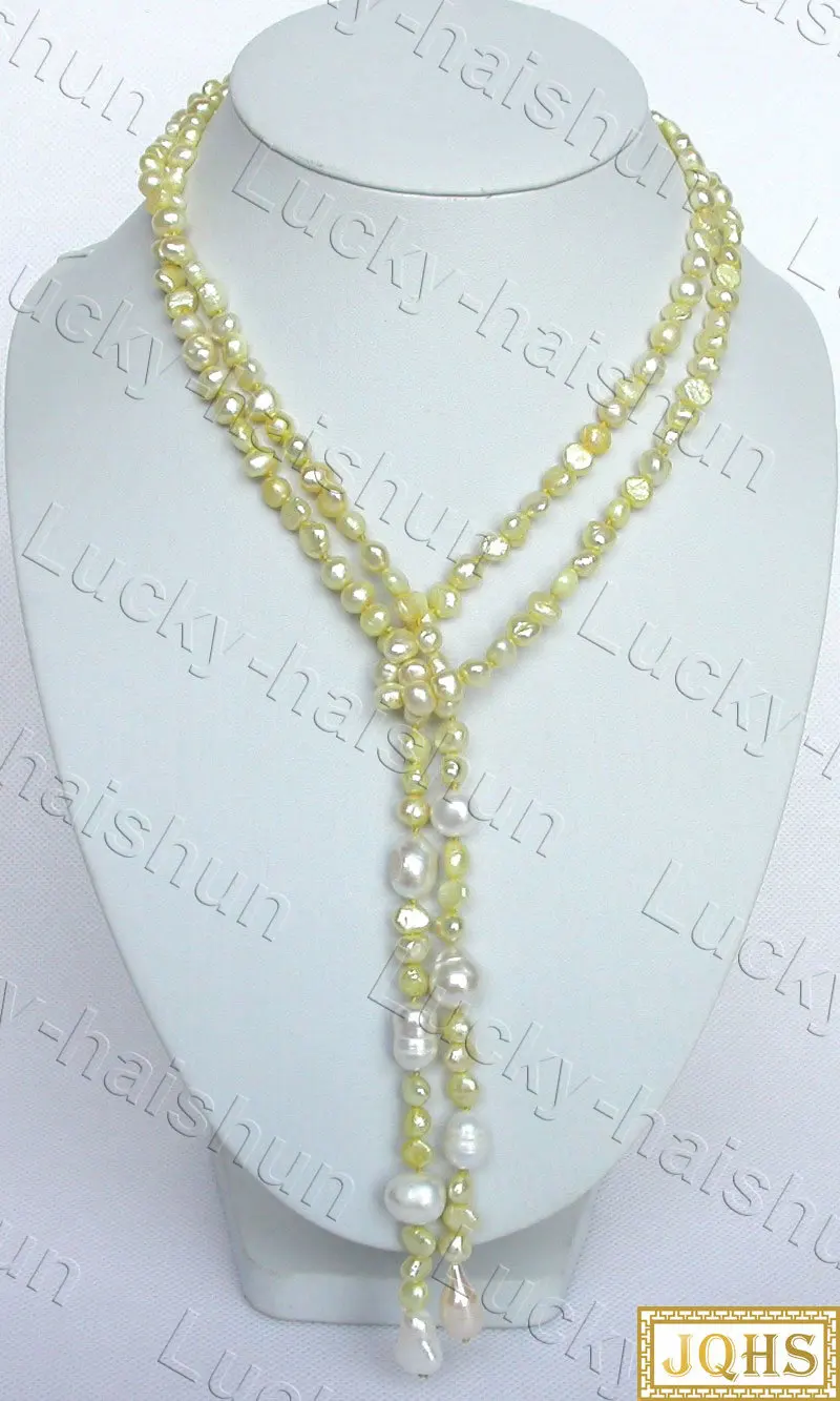 

Long 114cm 8mm Baroque Potato Light Yellow Freshwater Pearls Necklace C607 Jewelry Chains Long Layered Necklace
