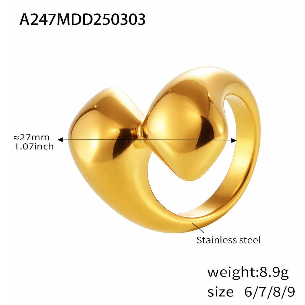 Riesenrad Trendy Unregelmäßiger Vergoldeter Ring für Frauen Edelstahl Offener Ring Weiblicher Wasserdichter Schmuck – Detail 10