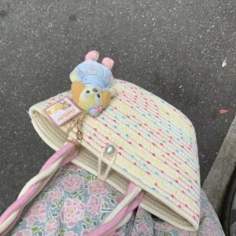 JIAERDI Sweet Cute Colorful Handbag Women Twist Rope Woven Large Capacity Shoulder Bags Ladies Polka Dot Vacation Underarm Bag