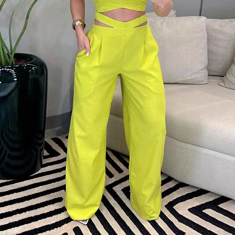 Elegant Women's Pants Set Summer 2024 Fashion Sleeveless Top Y2k Backless Slim and Sexy Trousers Suits for Female Streetwear