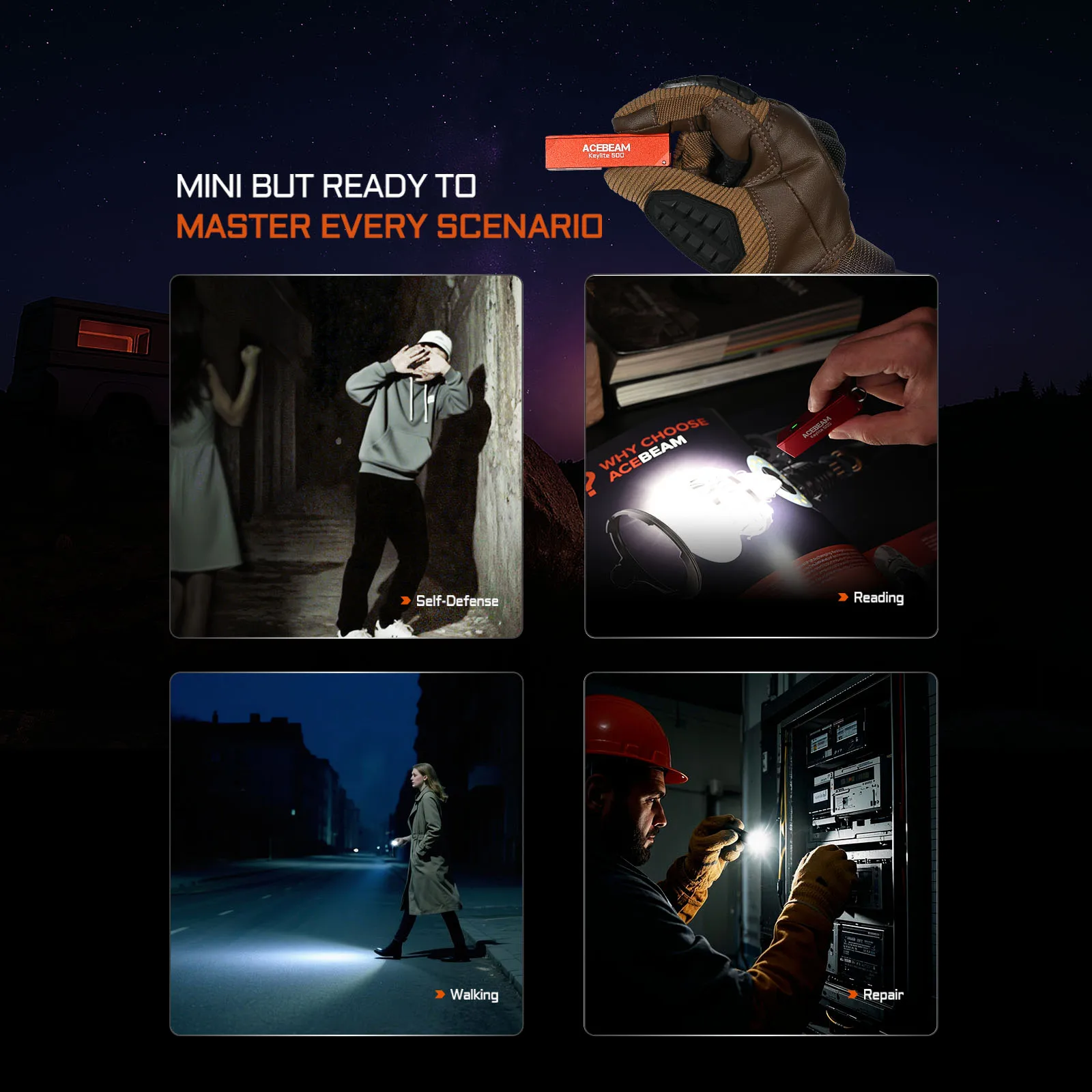 LED Keychain Flashlight with Strobe & Self-Defense Mode 5