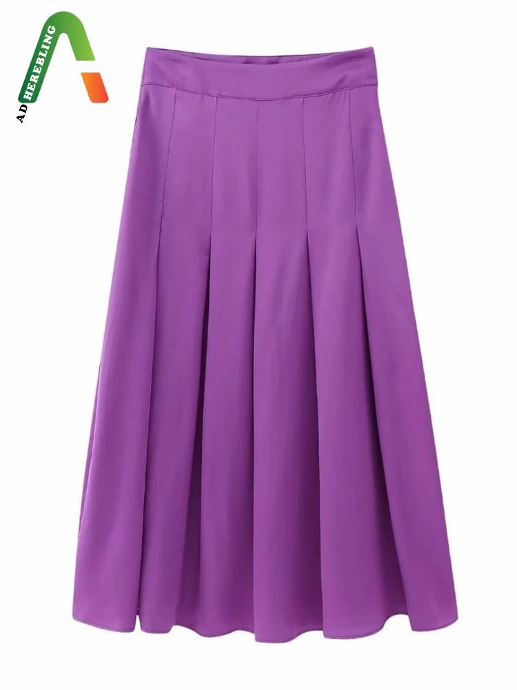 TRAF Summer Satin Fashion Women Skirts Thin Zipper Side High Waisted A