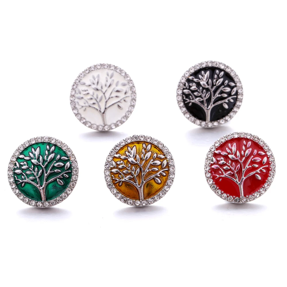 20pcs Rhinestone Tree Of Life 18mm Metal Snap Buttons Fit Snap Bracelet Bangle Necklace DIY Snaps Buttons Jewellery