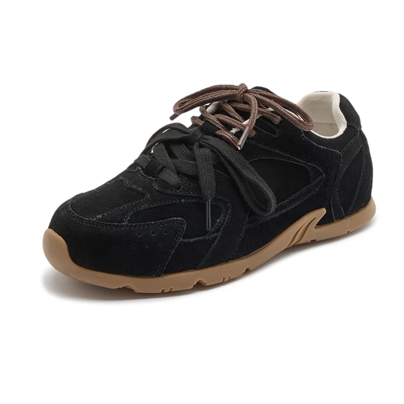 AIYUQI Women's Genuine Leather Retro Sneakers with Winter Velvet Fur Lining