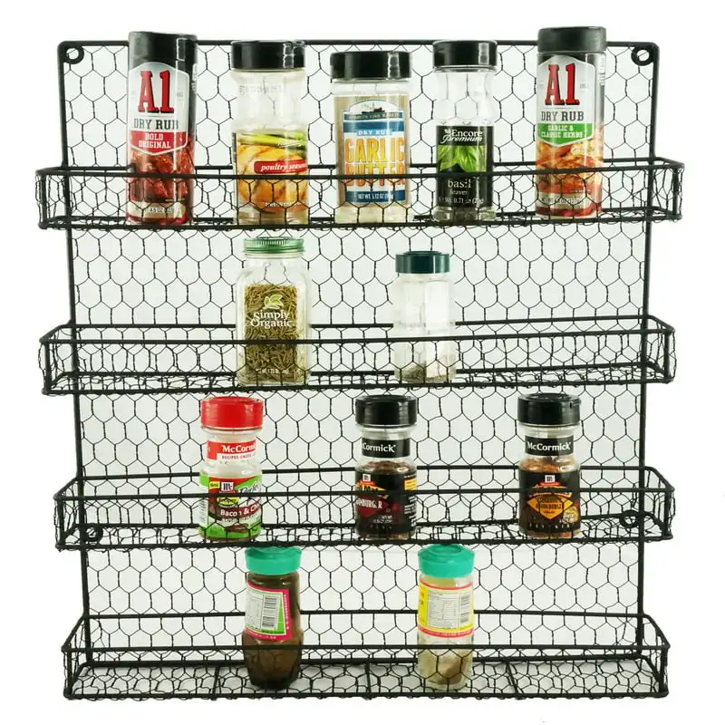 

Tier Metal Spice Rack Wall Mount Kitchen Spices Organizer Pantry Cabinet Hanging Herbs Seasoning Jars Storage Closet Door Cupboa